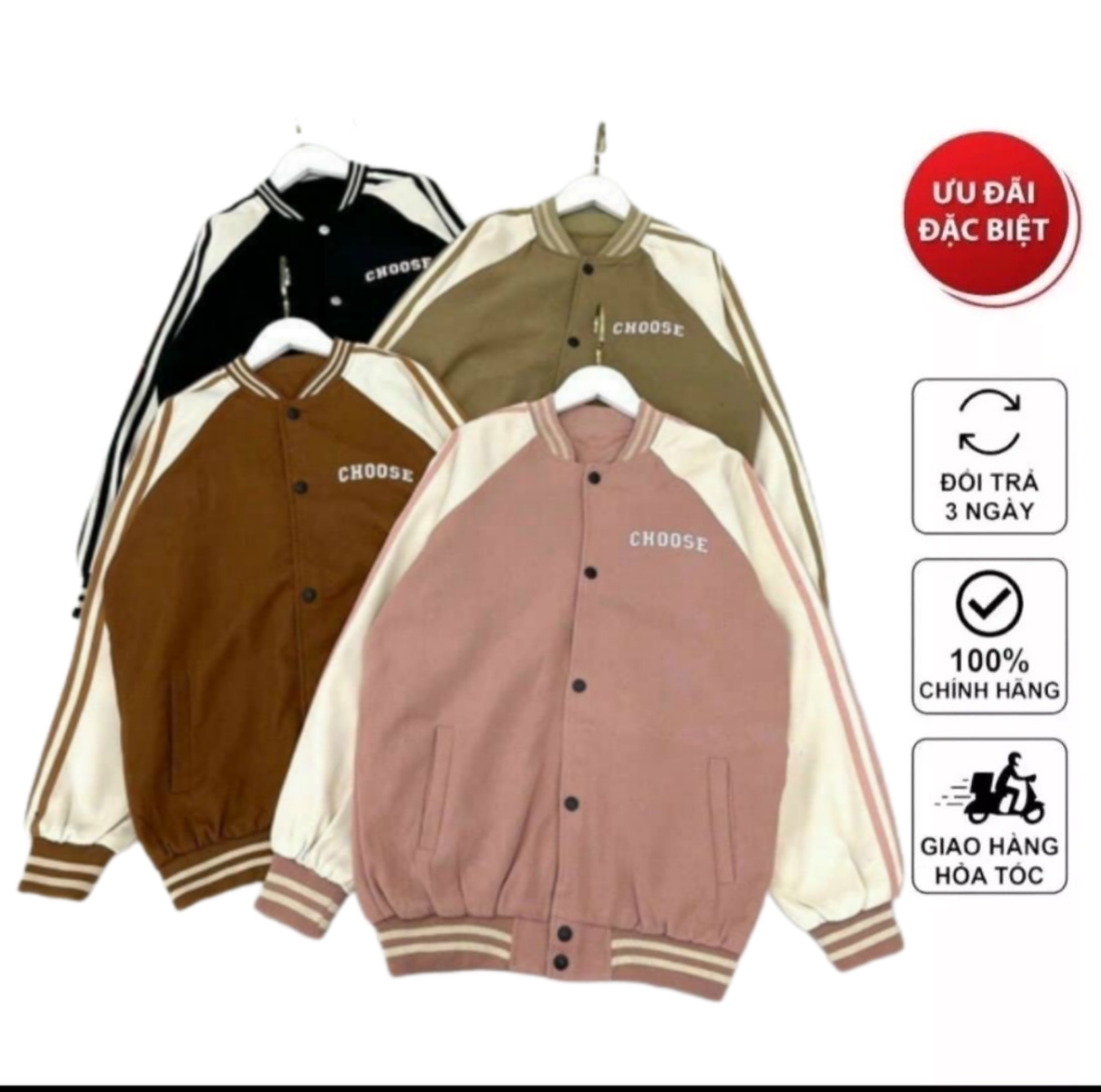 Áo Khoác 2 Lớp Bomber Nhung Gân Da Lộn Thêu Chữ CHOOSE Unisex Form Rộng Ulzzang Hot