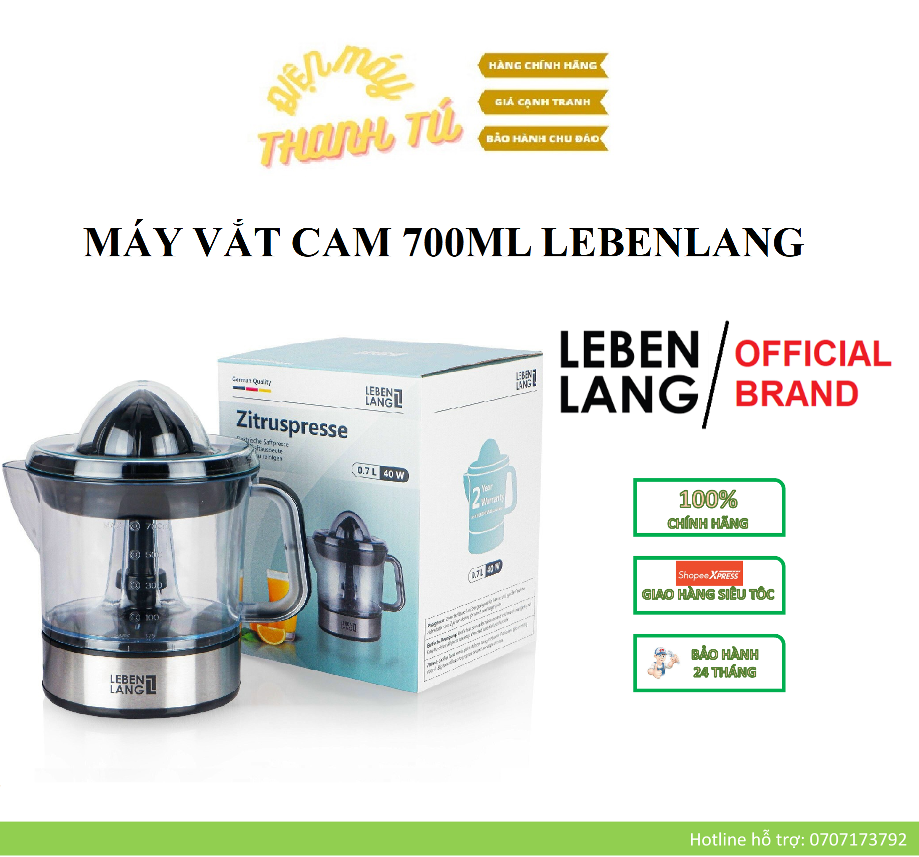 Lb389 - máy vắt cam lebenlang 700ml thương hiệu đức – bảo hành chính hãng 2 năm
