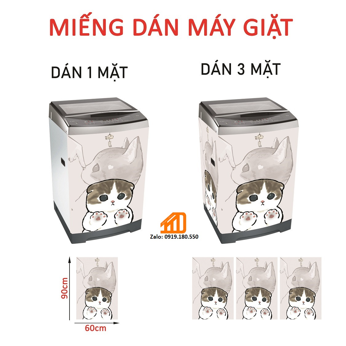 Decal dán máy giặt mèo buồn - tủ lạnh mini