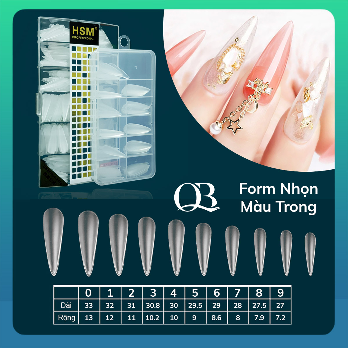 Hộp 110-500 móng úp nhám HSM phôm vuông, form nhọn, thang, hạnh nhân tùy chọn mẫu nhám