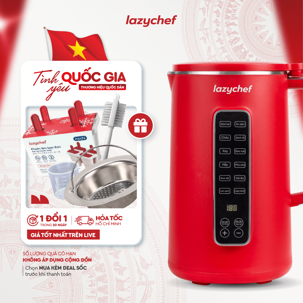 Máy làm sữa hạt đa năng 12in1 Lazychef tặng máy xay sinh tố, máy xay nấu sữa hạt mini , máy nấu cháo chậm và soup đa năng, chất liệu inox cao cấp