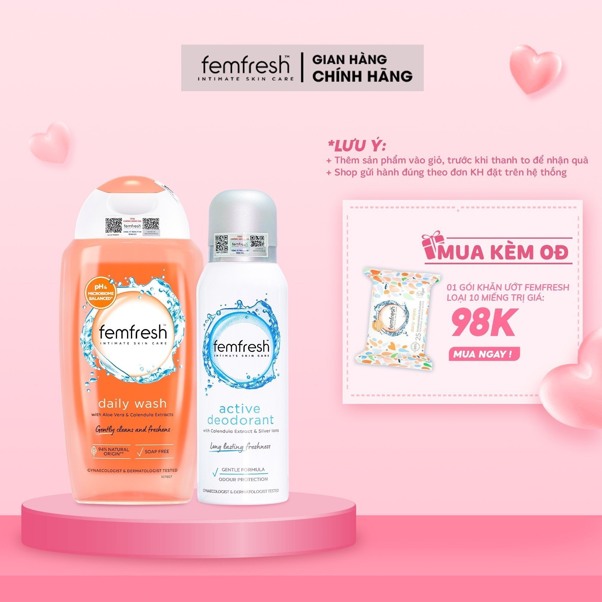 [COMBO TƯƠI MÁT NGÀY HÈ] Mua dung dịch vệ sinh chăm sóc vùng kín Femfresh + Xịt thơm vùng kín Femfresh TẶNG QUÀ