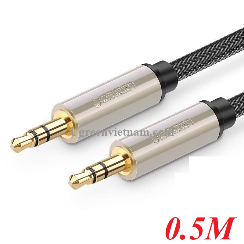 Ugreen 10601 0.5m màu xám đen cáp 3.5mm pro audio đầu kim loại dây dù bọc chống nhiễu 50cm av125 10601