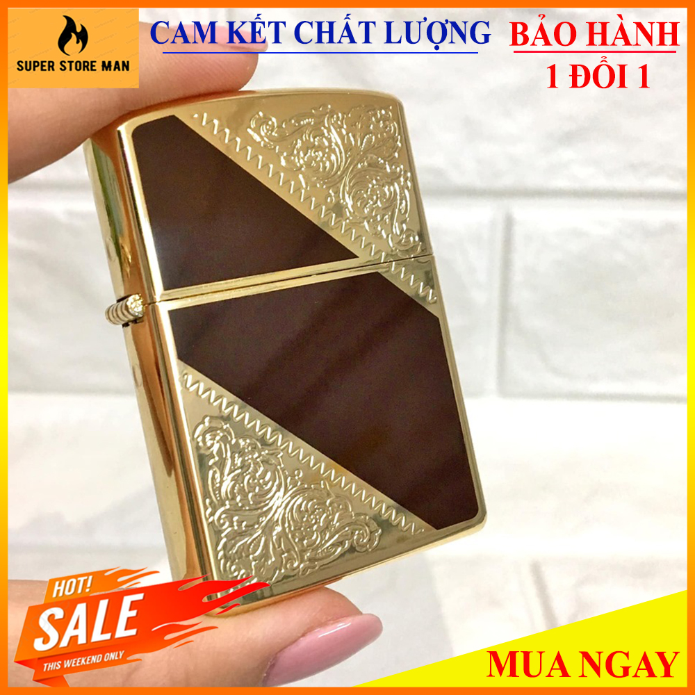 Bật lửa hộp quẹt 2 ruột – 3 chế độ lửa – hộp quẹt zipp0 độc lạ – bật lửa chief 2 ruột cao cấp – hoa văn vàng nâu– full box cực chất dành cho ace.