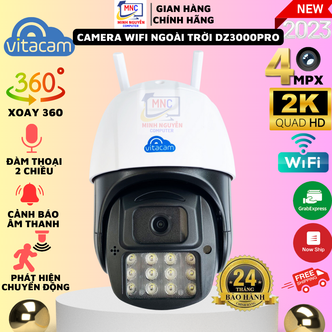 Camera wifi ngoài trời vitacam dz3000 pro 4mpx 2k led trợ sáng quay đêm có màu, đàm thoại 2 chiều - mới 2023
