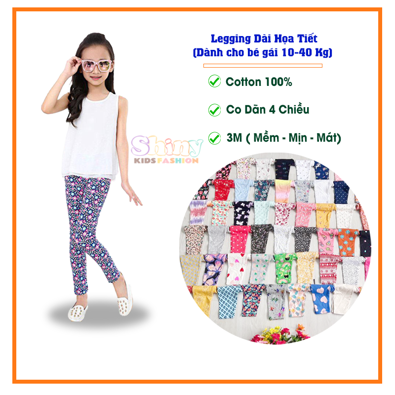 Quần legging bé gái chất thun cotton xuất dư cho bé từ 10-40kg