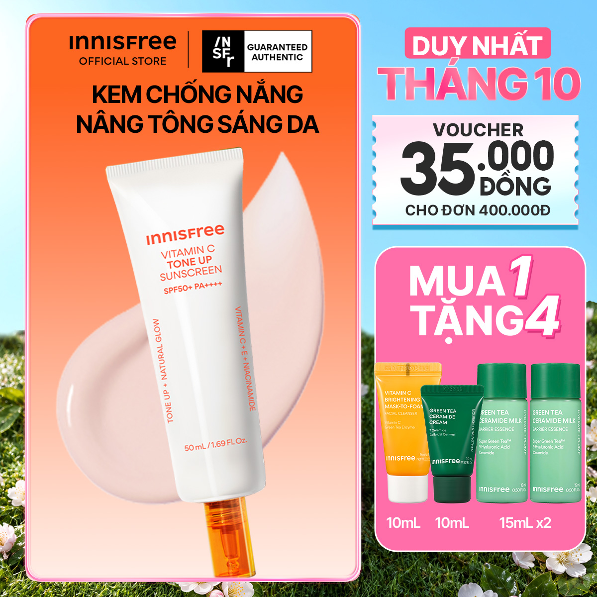 Kem chống nắng nâng tông INNISFREE VITAMIN C TONE UP SUNSCREEN SPF50+ PA++++