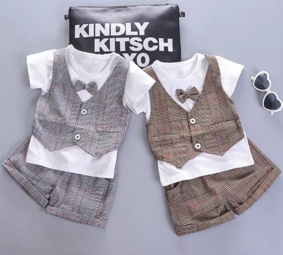 Bộ công tử caro chất cotton mềm mại dễ thương cho bé
