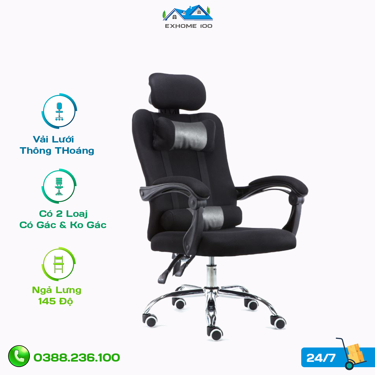 Ghế văn phòng chân xoay, làm việc, ghe van phong có gối lưng, gối đầu, ghế lưới,Gaming Chân Xoay 360 độ ngả lưng