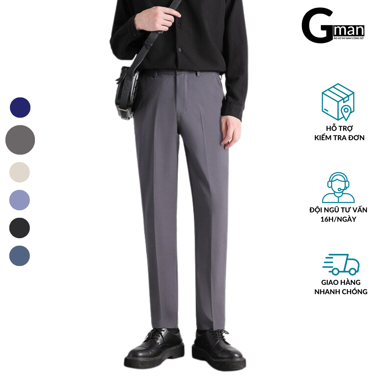 [Hoàn tiền 20%] Quần tây nam Gman chất vải tuyết mưa co giãn 4 chiều quần âu nam vải dày không bai màu ống côn dáng Hàn Quốc (QA)