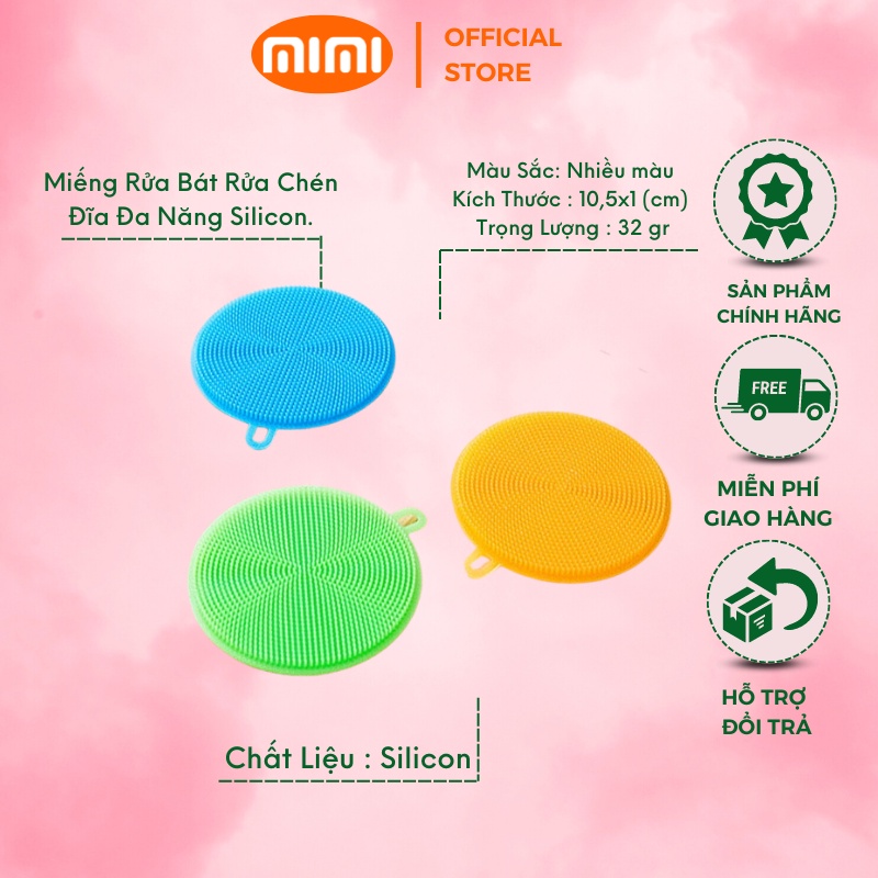 Miếng cọ rửa chén bát silicon có quai treo tiện dụng dành cho nhà bếp