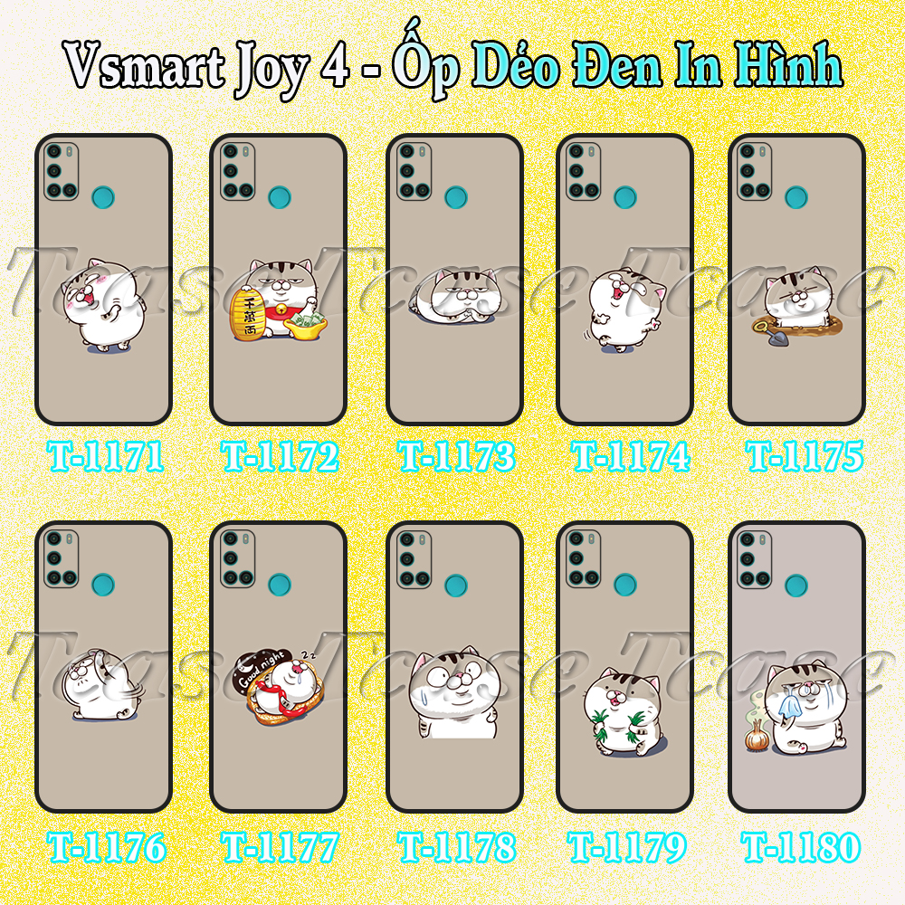 [HCM]Ốp lưng Vsmart Joy 4 - Ốp dẻo đen in hình Chú mèo béo hài hước