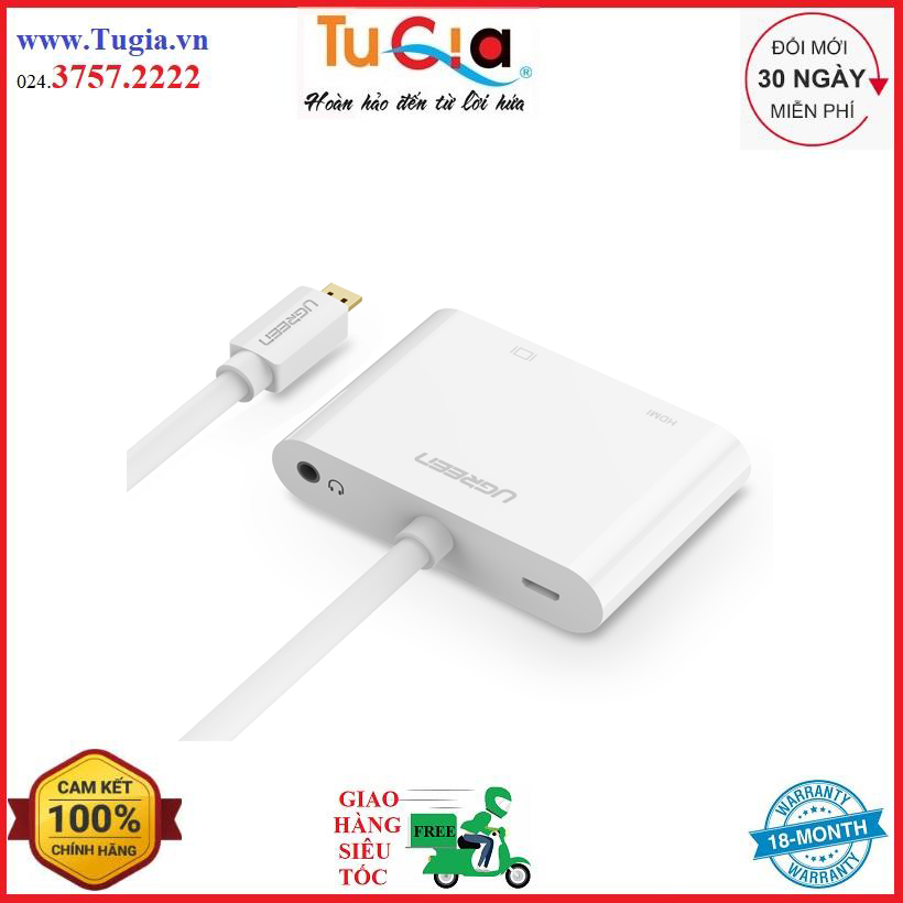 Cáp chuyển micro hdmi sang hdmi vga ugreen 30354 với jack audio 3.5mm cho ultrabook, máy tính bảng, điện thoại