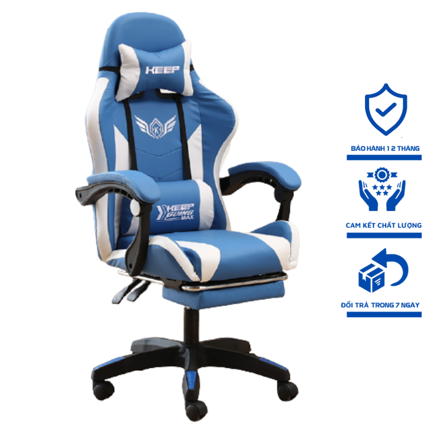 Ghế Gaming Cao Cấp. Ghế Game Kèm Gối Tựa Massage Lưng. Chân Xoay 5 Cánh. Tùy Chỉnh Độ Cao, Độ Ngả Lưng.