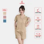Bộ pijama nữ CARDINA chất lụa kiểu dáng trẻ trung áo ngắn tay quần đùi cổ bẻ 4PCN04