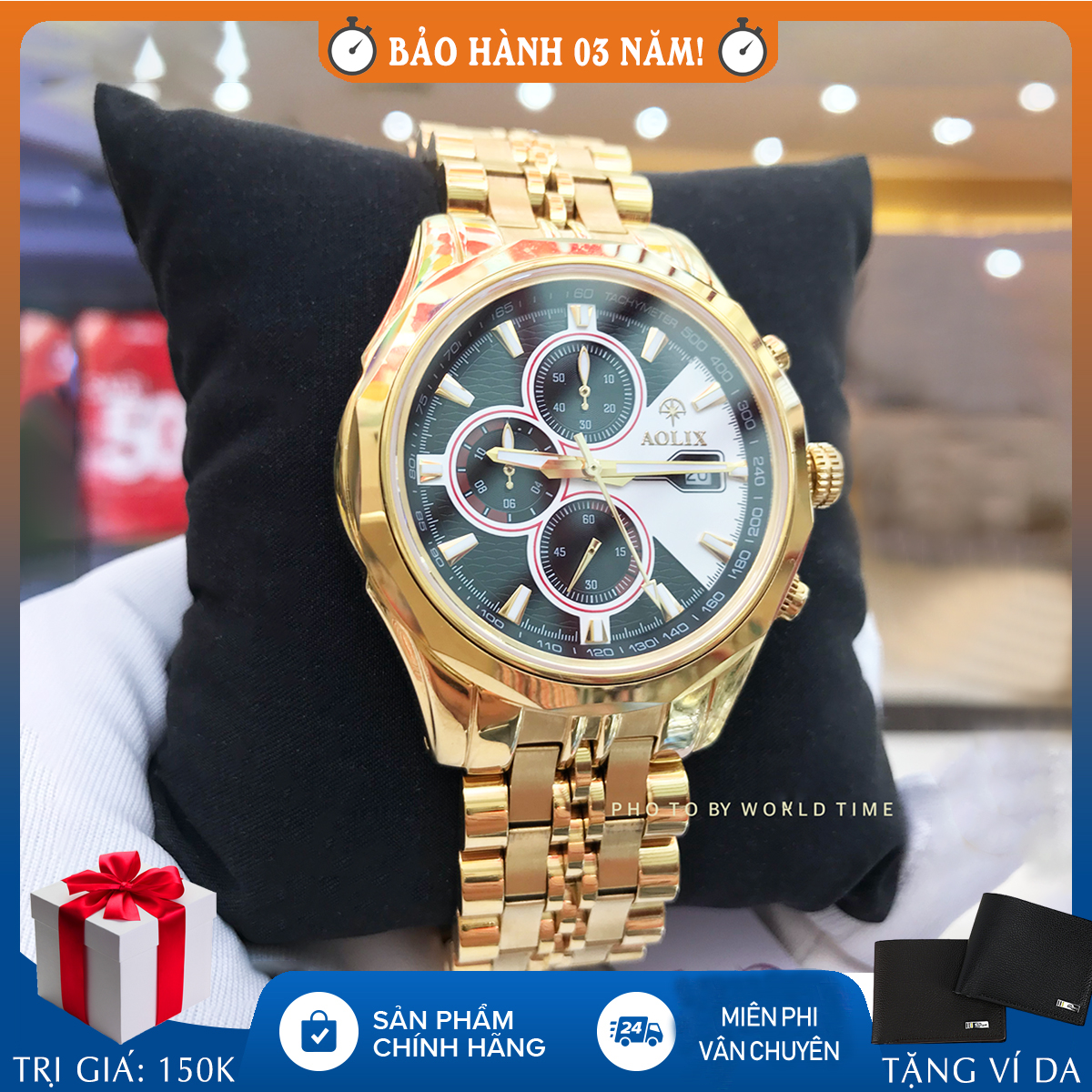 Đồng hồ nam Aolix AL7048G full hộp, thẻ bảo hành, kính sapphire chống xước chống nước