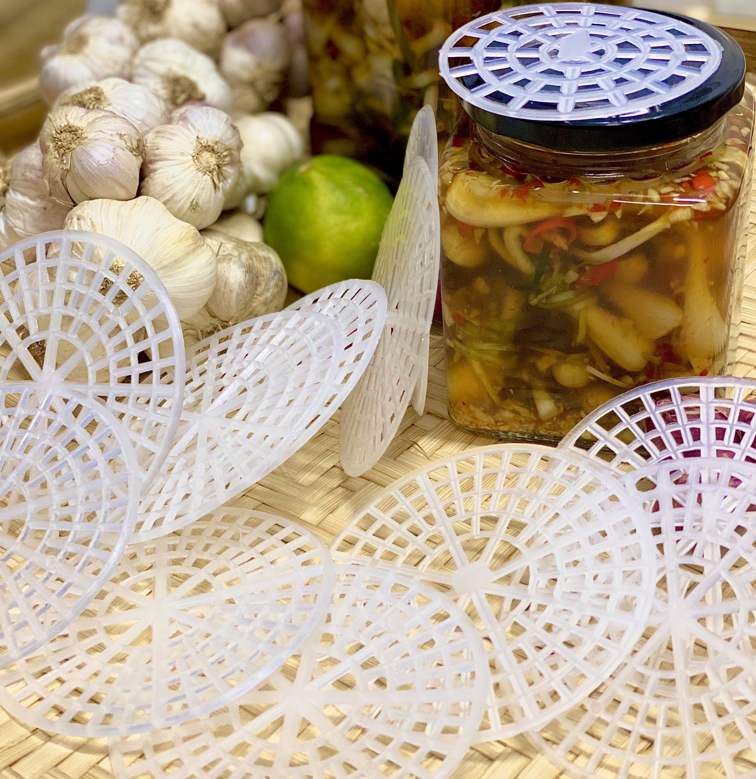 Vỉ nén muối cà pháo dưa chua hành kiệu chanh đào chặn miệng hũ khi ngâm thực phẩm comboo 5 chiếc