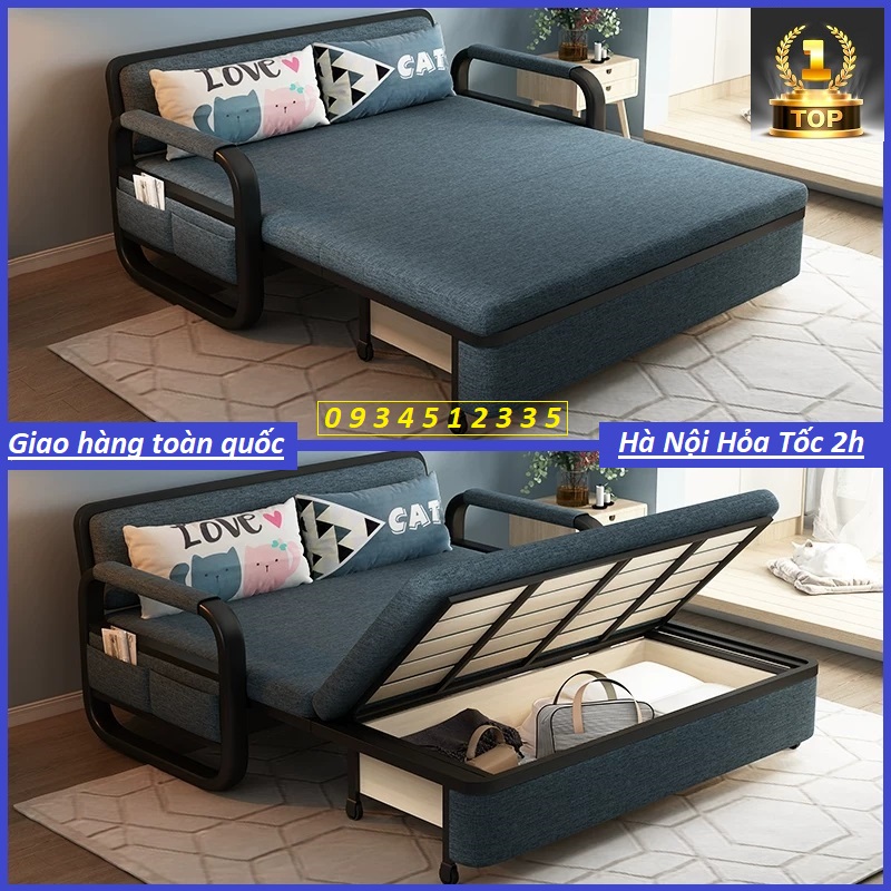 Giường Sofa Gấp Gọn Đa Năng Có Ngăn Chứa Đồ KT 1m58 x 1m90. Ghế Sofa Giường Khung Thép Chịu Lực Sơn Tĩnh Điện. Với 8 Điểm Chịu Lực Chắc Chắn. Sofa Giường Gấp Gọn Thông Minh