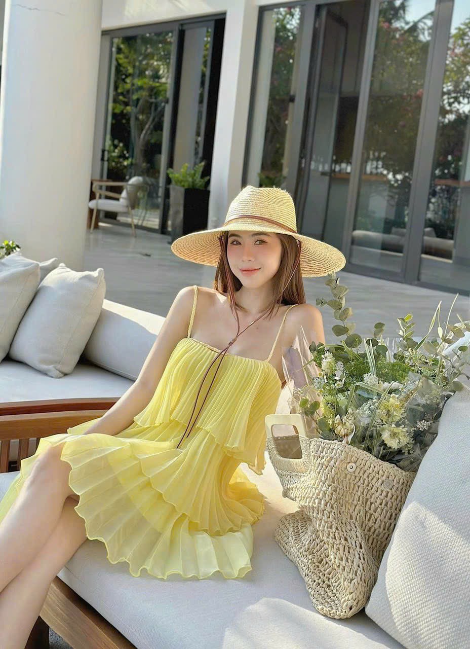 Đầm voan tầng dập ly 2 dây siêu dễ thương