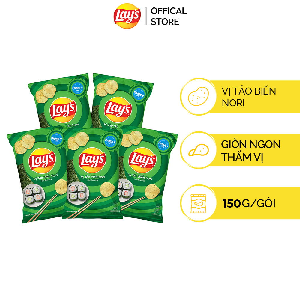 Combo 5 Gói Snack Khoai Tây LAY'S 150G vị Tự Nhiên/Tảo Biển/Bò Nướng Texas/Phô Mai/Tôm Càng Phô Mai - Giòn Ngon Thấm Vị