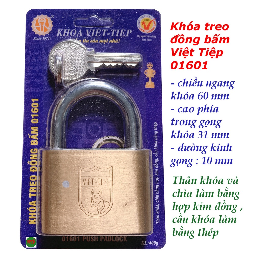 Khóa treo đồng bấm việt tiệp 01601 phi 10mm