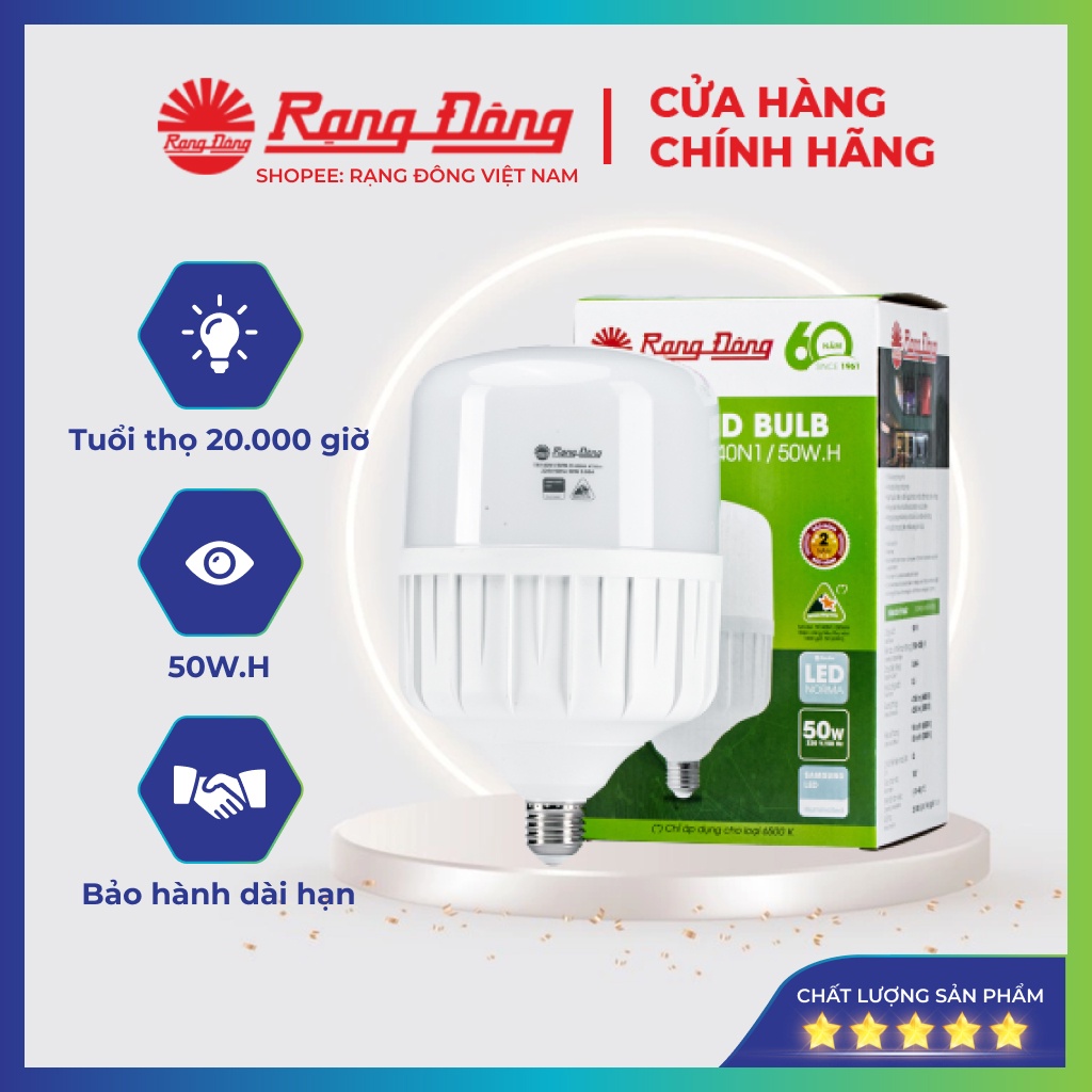 Bóng đèn led trụ 50w rạng đông, siêu sáng tiết kiệm điện model led tr140n1/50w