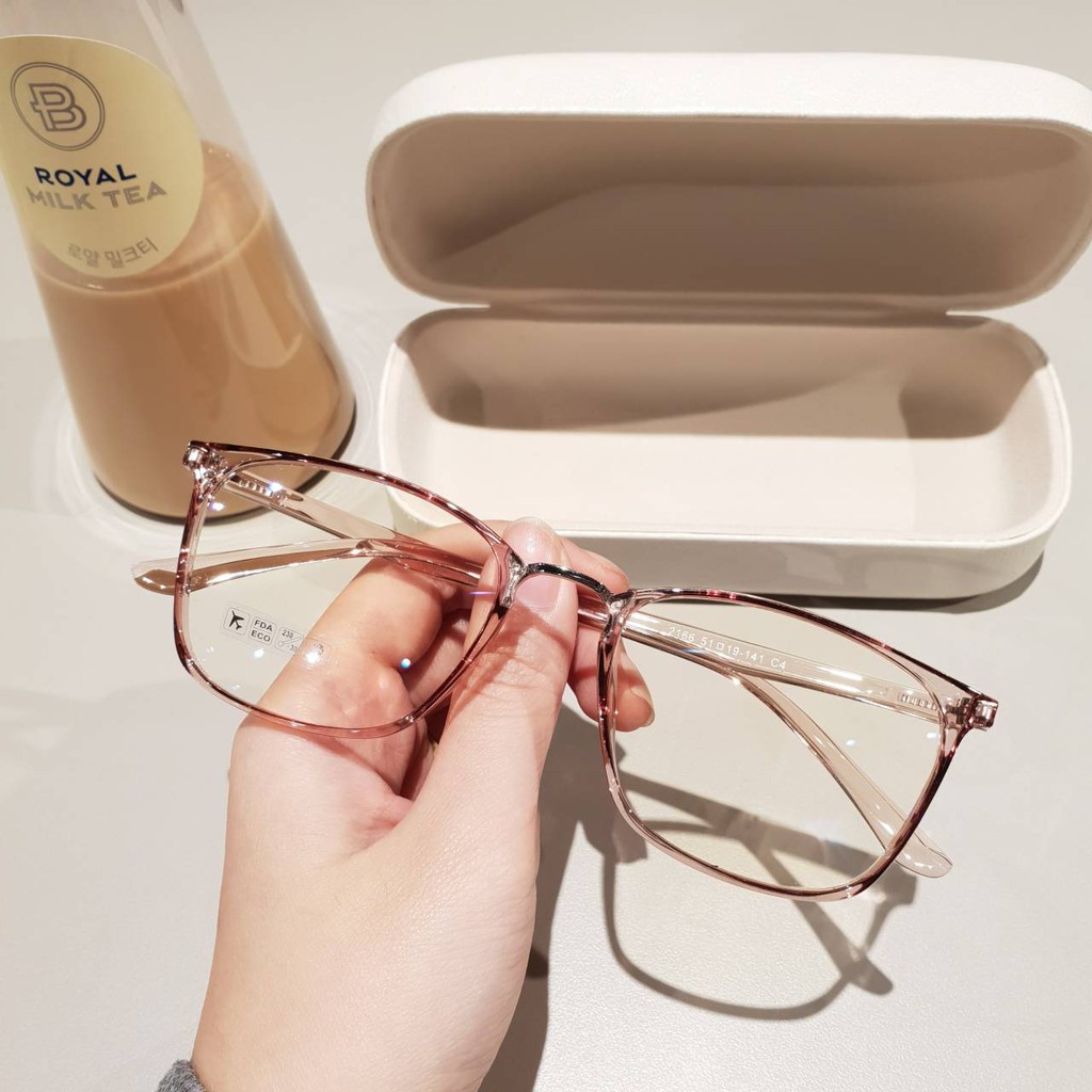 Kính nữ Hàn Quốc 2166 nhiều màu viền mỏng gọng vuông kim loại nhựa dẻo kính trắng giả cận bảo hành 12 tháng