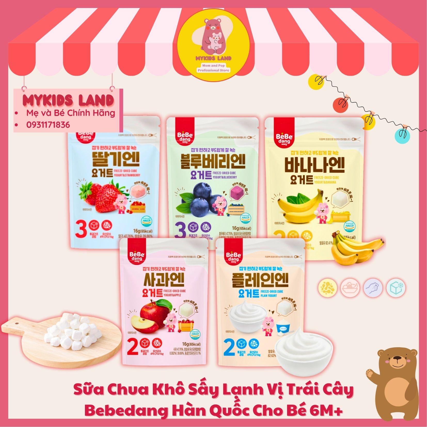DATE T8.2024 Sữa Chua Khô Sấy Lạnh BEBEDANG Yogurt Cube Hàn Quốc Cho Bé Ăn