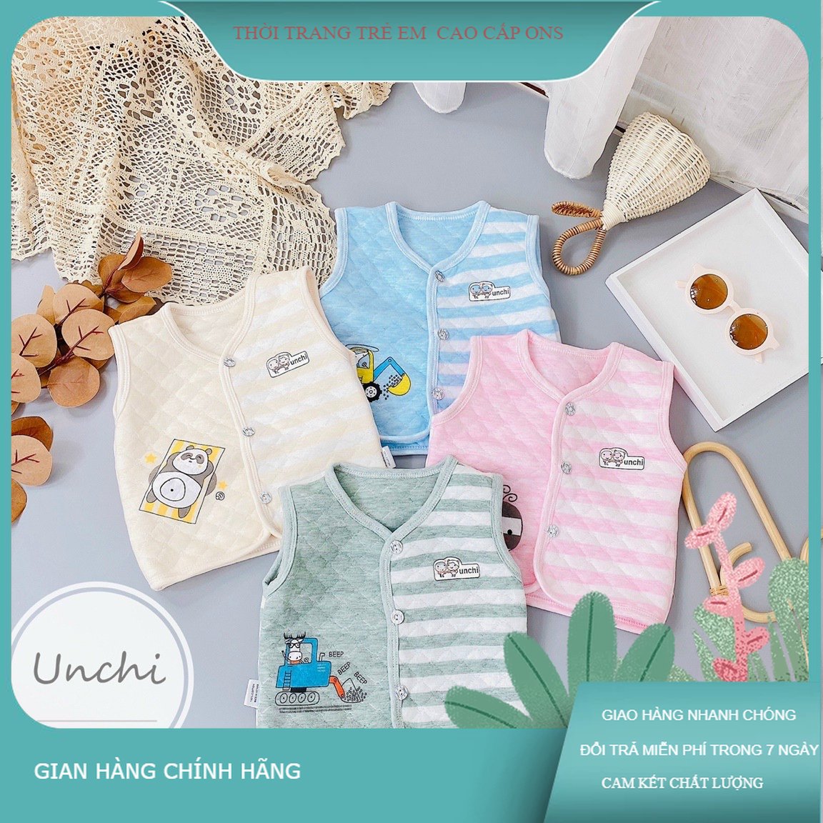 4kg - 18kg ÁO GILE UNCHI CÀI CÚC NỈ XỐP PHỐI KẺ CÀI GIỮA HÀNG CHUẨN LOẠI 1