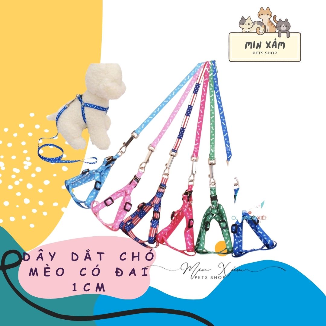 Set Dây xích ngực chó mèo thú cưng chống trầy cổ - Hàng hoa văn cao cấp Dây dắt yếm thú cưng chó mèo mỏng 1.0