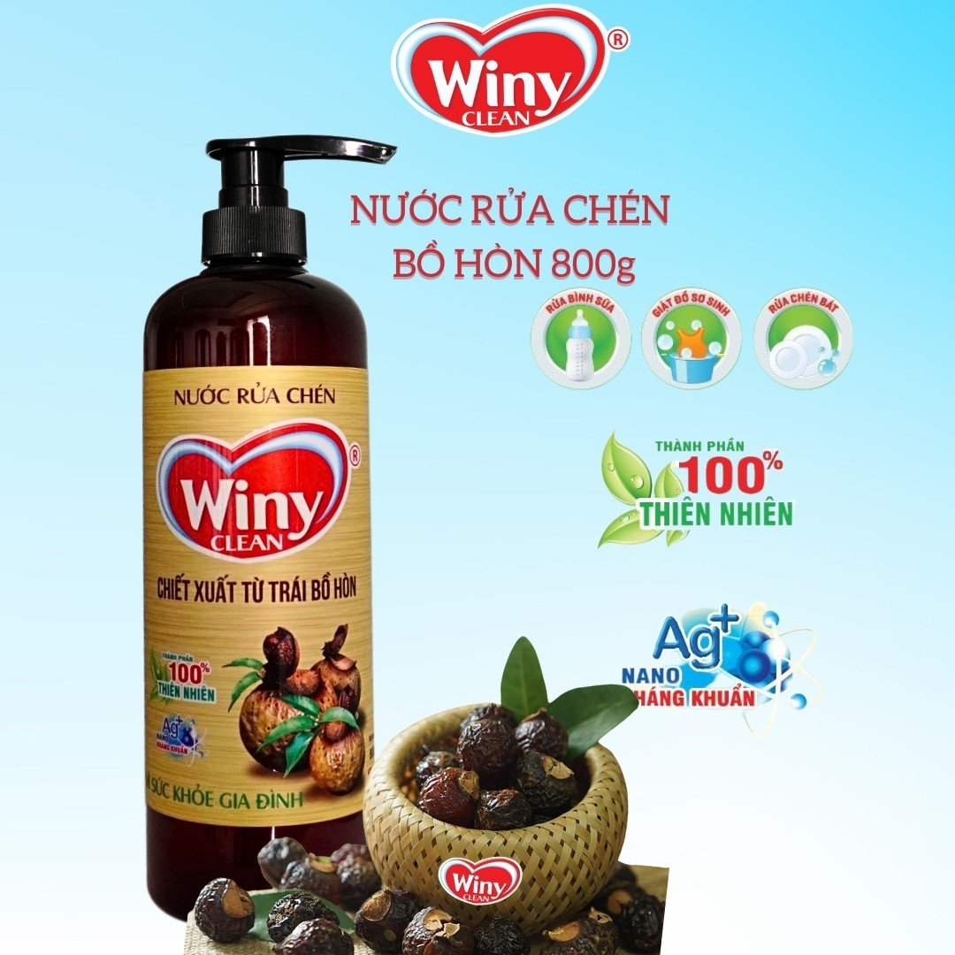 Nước Rửa Chén Bồ Hòn Winy Clean Chai 800gChiết Xuất Từ Quả Bồ Hòn 100% Thuần Thiên Nhiên. Nước rửa bát Bồ Hòn, nước rửa chén/bát hữu cơ, nước rửa chén enzym Bồ Hòn sáng bóng sạch bong. Nước rửa chén hữu cơ bồ hòn