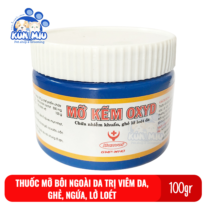 [Hoàn Tiền 10%] Mỡ bôi vết thương ngoài da, ghẻ ngứa, nhiễm khuẩn cho chó mèo Mỡ Kẽm Oxyd 100g