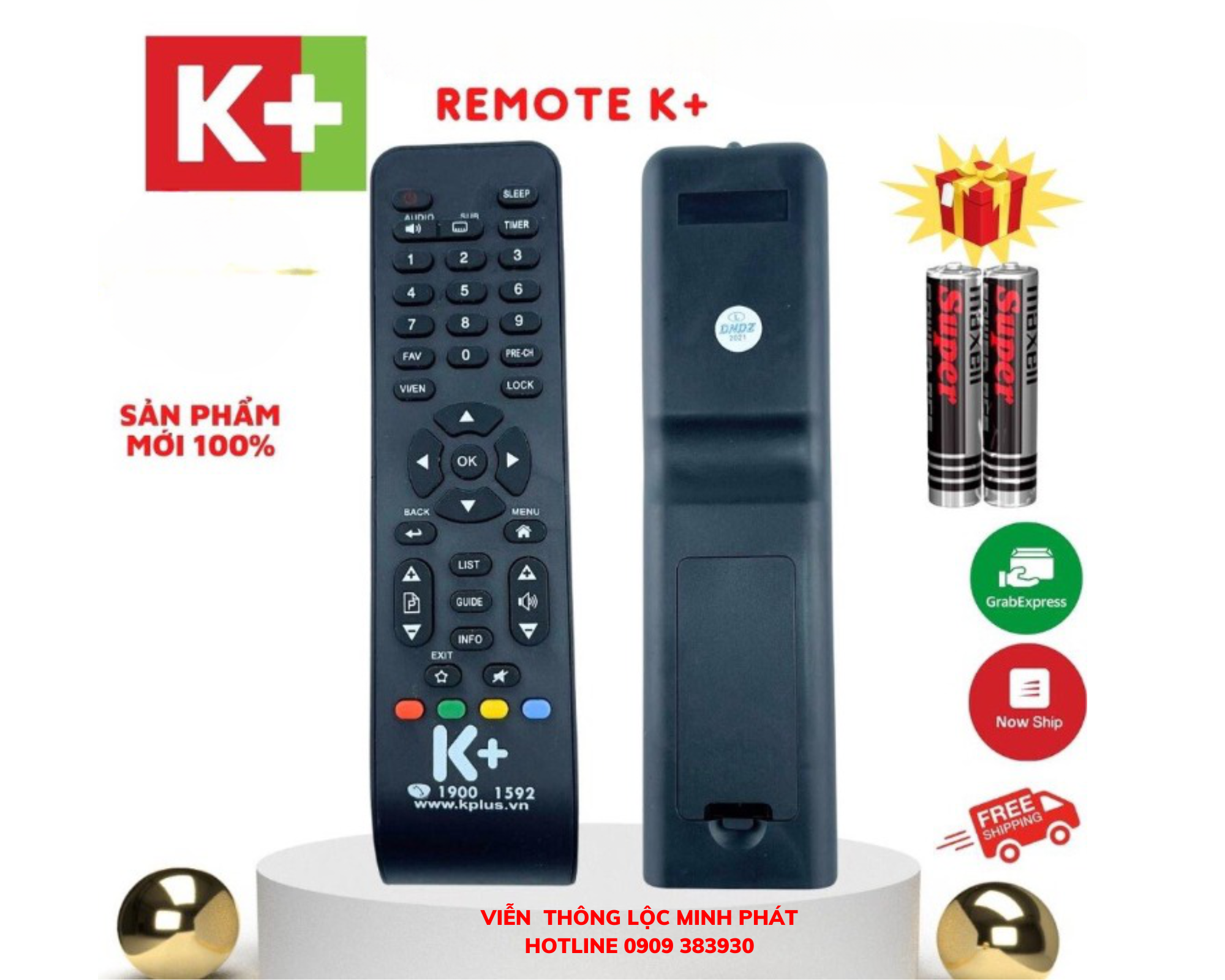 Remote điều khiển đầu thu truyền hình số vệ tinh HD K+ kplus 2018, điều khiển tivi đầu thu K+ HD Chảo - Tặng kèm pin