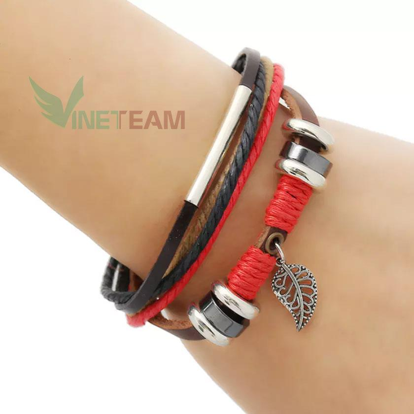 Vòng đeo tay nam nữ cute Hình Chiếc Lá Màu Đỏ cặp tình yêu