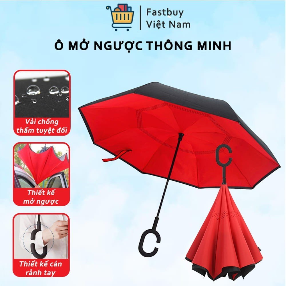 Ô Gấp Ngược, Dù Đi Mưa Gấp Ngược Thông Minh, Ô Mở Ngược Thông Minh Dùng Cho Xe Hơi, Đi Bộ Tay Cầm Kiểu Chữ C