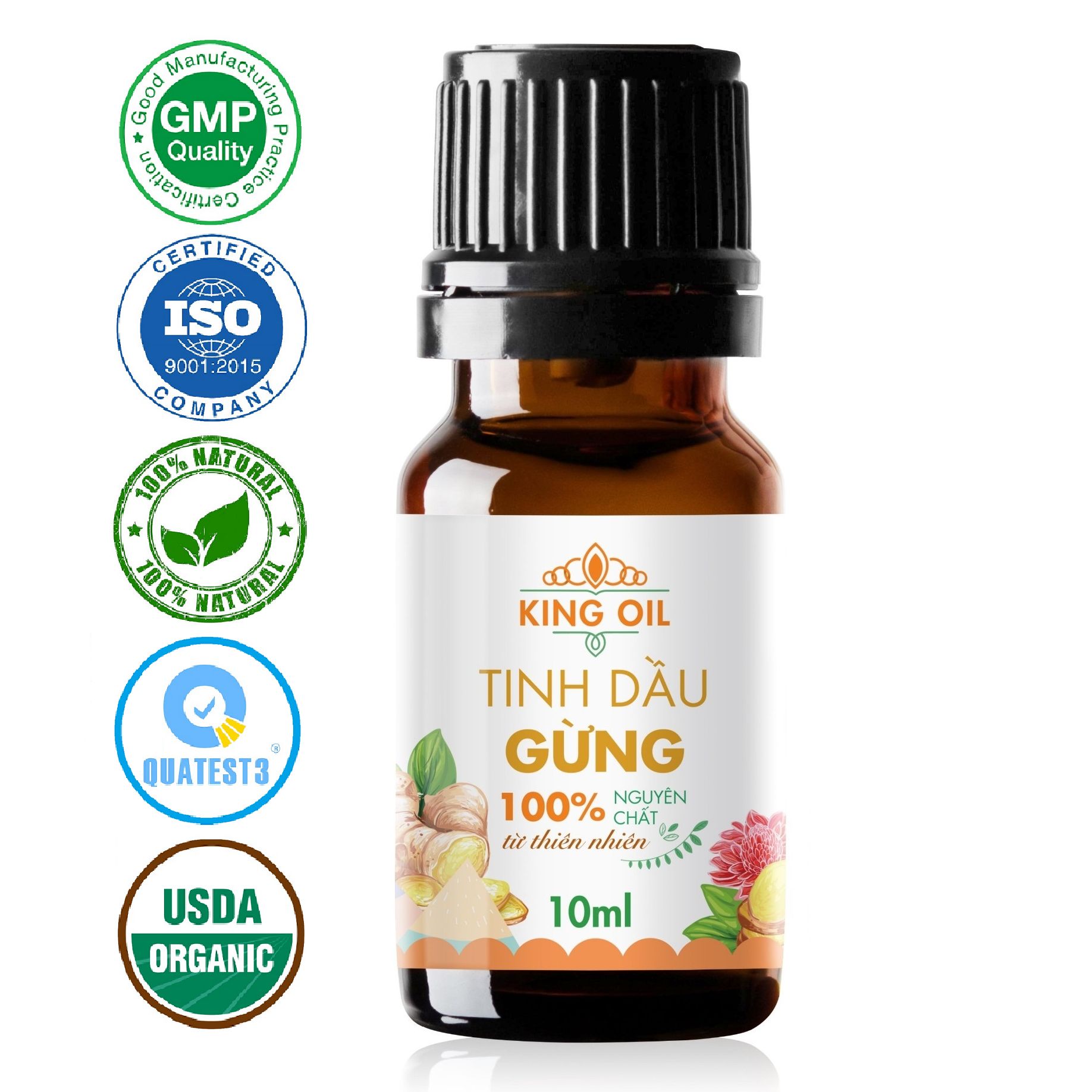 Tinh dầu Gừng nguyên chất từ thiên nhiên, thơm phòng, xông phòng, thư giản, đuổi muỗi, giải cảm, giữ ấm, giảm cân, khử khuẩn - KingOil