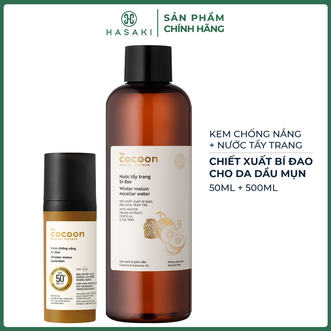 Combo Cocoon Kem Chống Nắng 50ml + Nước Tẩy Trang Bí Đao 500ml Hasaki Sản Phẩm Chính Hãng