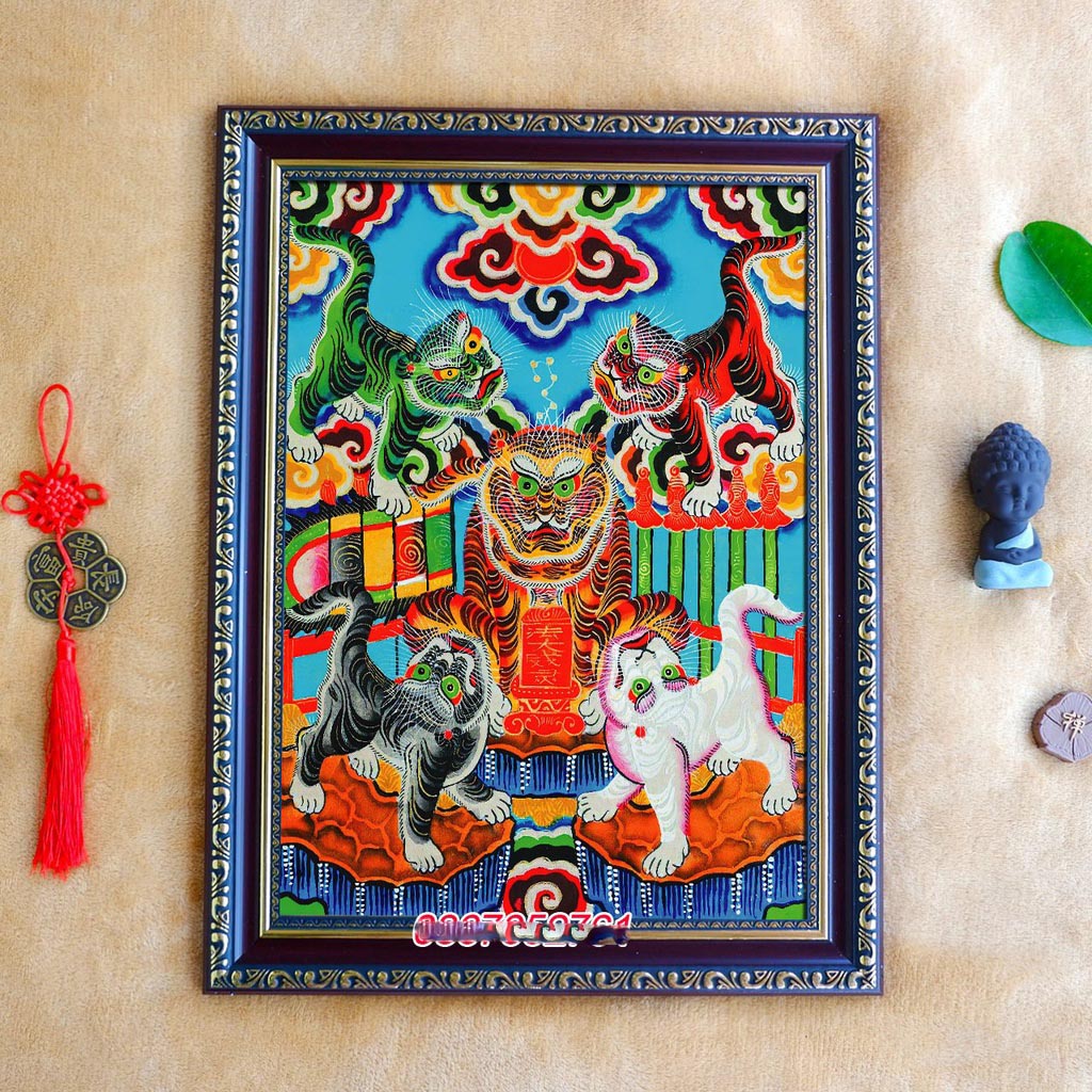 Tranh Ngũ Hổ treo tường gồm khung 38x50cm y ảnh
