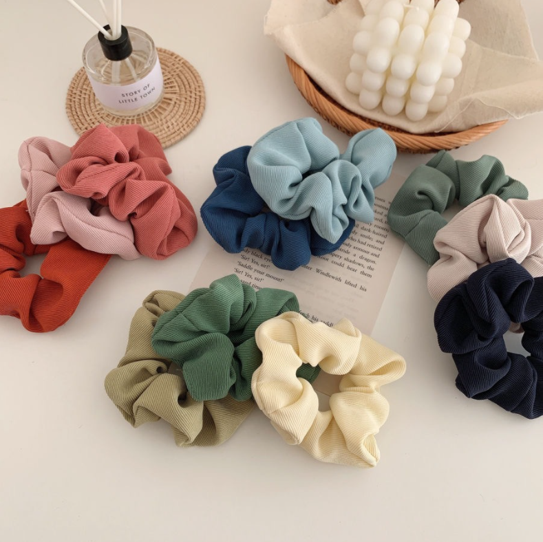 Dây buộc tóc scrunchies chất liệu bằng vải trơn nhiều màu
