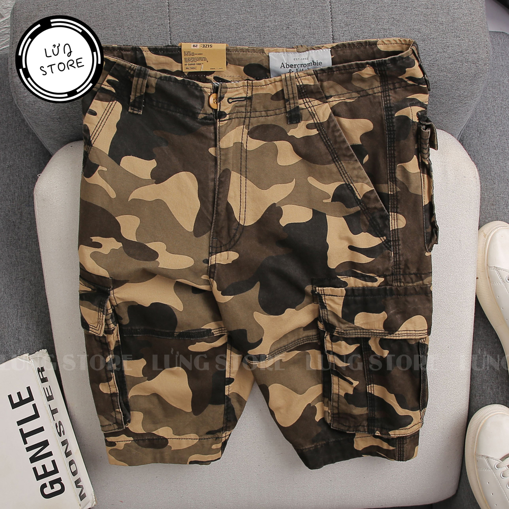 Quần short nam kaki túi hộp LỬNG STORE hoạ tiết lính rằn ri vàng cát - AB08