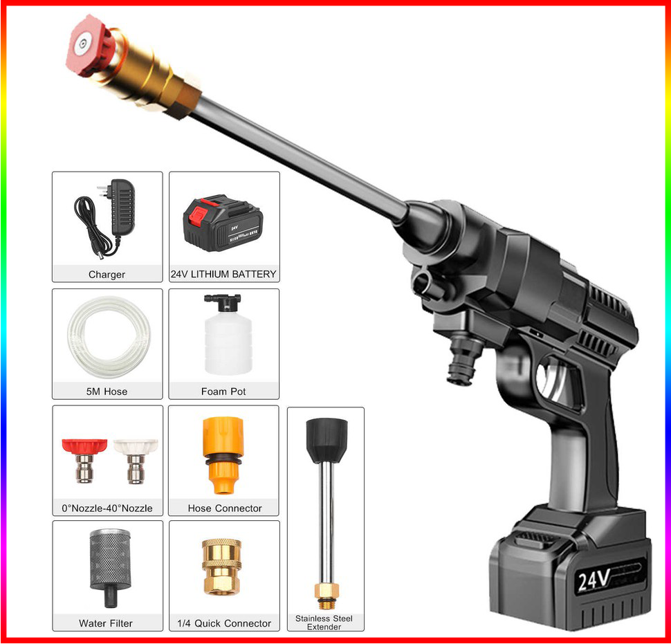 ( MẪU MỚI 2023 ) MÁY RỬA XE BATTERY 24V Máy Rửa Xe Dùng Pin Mini Cầm Tay Đa Năng Súng Xịt Tạo Bọt Tuyết Phù Hợp Rửa Xe Ôtô Xe Máy Phun Thuốc Trừ Sâu. Bảo Hành 12 Tháng