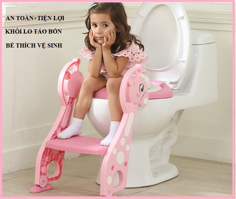 (An toàn- Tiện lợi) Thu nhỏ bồn cầu có thang và đệm cho bé, Bệ toilet có thang lên xuống giúp bé đi vệ sinh dễ dàng, tự lập, thu nhỏ bồn cầu cho bé trai, thu nhỏ bồn cầu cho bé gái