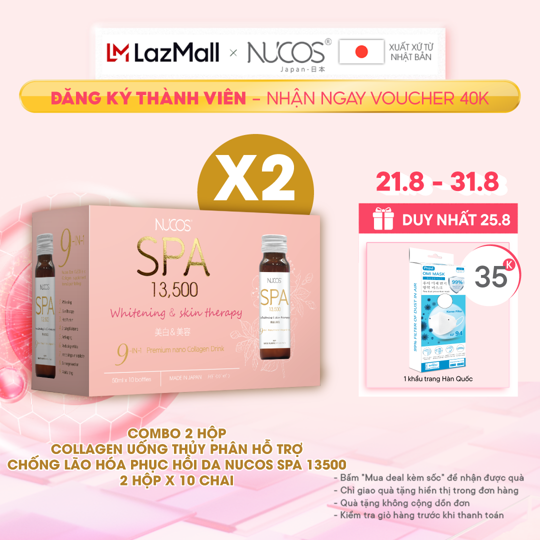 Combo 2 Hộp Collagen uống thủy phân chống lão hóa phục hồi da Nucos Spa 13500​ hộp 10 chai x 50ml