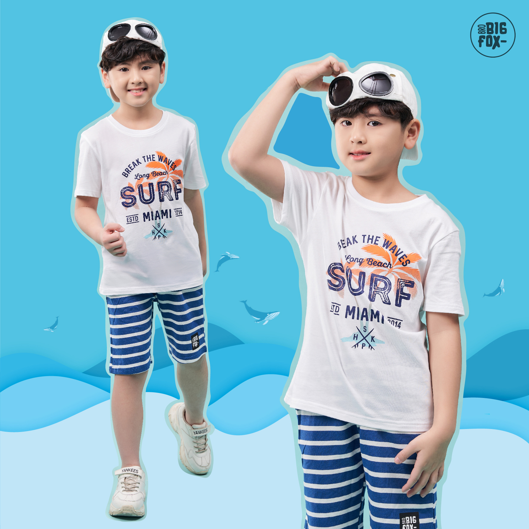 Áo bé trai BIGFOX - MISS MEOW size đại, áo thun cho bé chất cotton phong cách Âu Mỹ hình in Surf miami 11 - 40 kg QATE