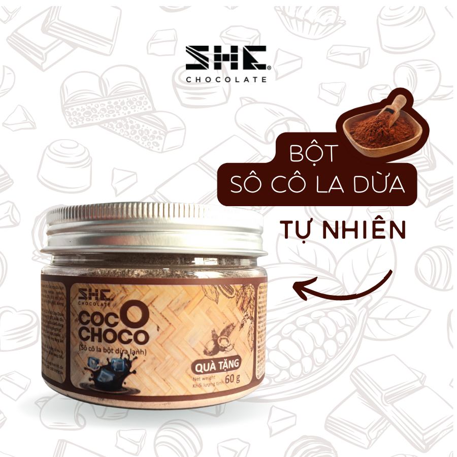 Socola bột Dừa Coco Choco - SHE Chocolate Hủ pet 60g Hương vị đa dạng