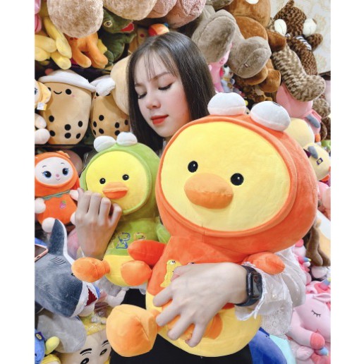 Gấu bông vịt thêu cosplay khủng long 2 màu xanh cam kích thước 40-50cm bunoo
