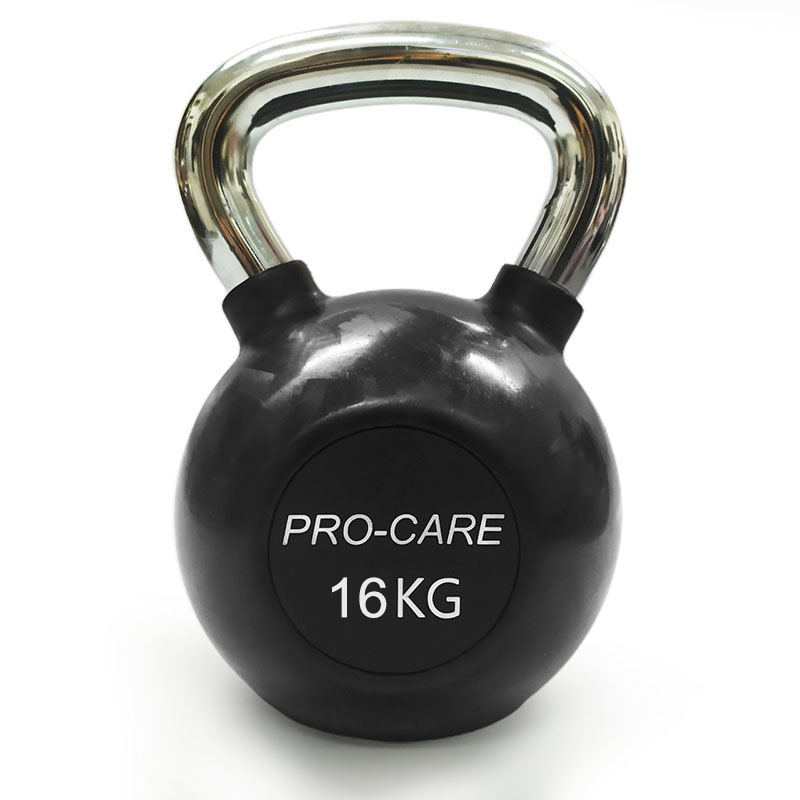 Procare 16kg Black Rubber Kettlebell with Chrome Handle