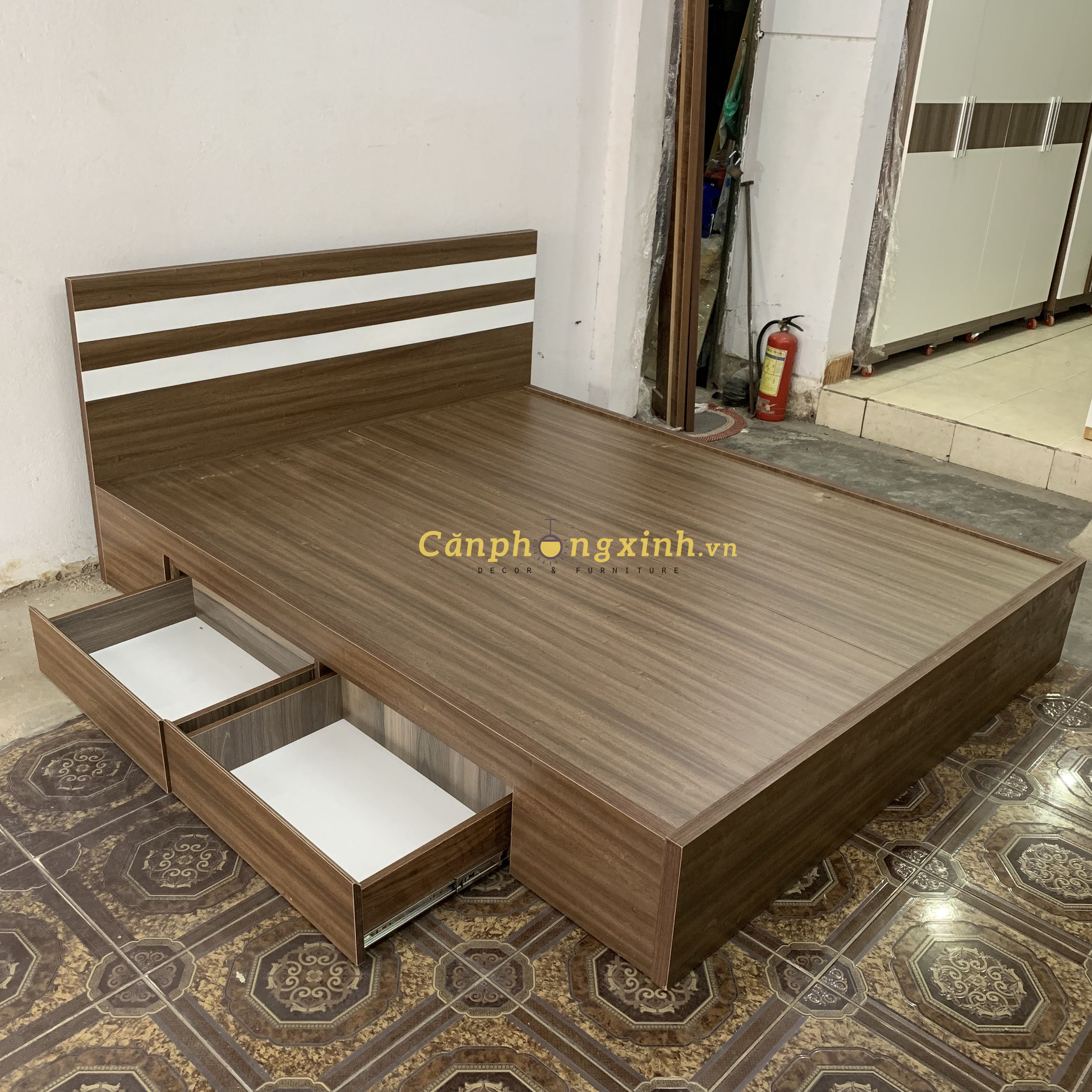 Giường ngủ, Giường nằm chất liệu gỗ CN MDF cao cấp thiết kế 2 hộc kéo kiểu dáng tiện đại sử dụng tiện lợi CPX-G24