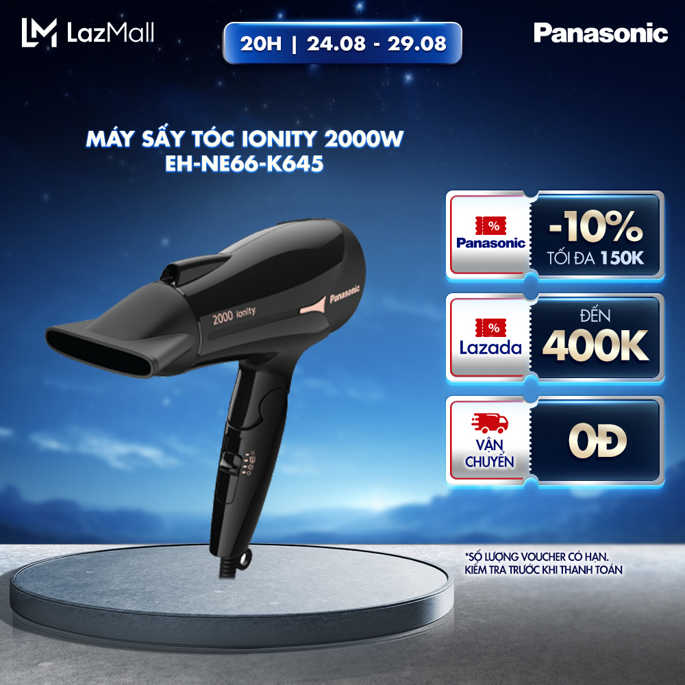 Máy Sấy Tóc Ionity Panasonic EH-NE66-K645 - Sấy Ion Bảo Vệ Tóc Tăng Độ Bóng Mượt - Tay Cầm Gấp Tiện Lợi - Bảo Hành 12 Tháng - Hàng Chính Hãng