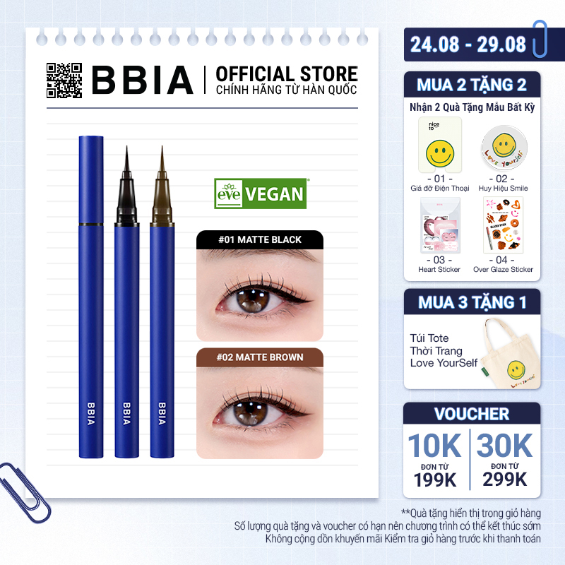 Kẻ Mắt Bbia Never Die Brush Eyeliner (2 màu) 0.4g